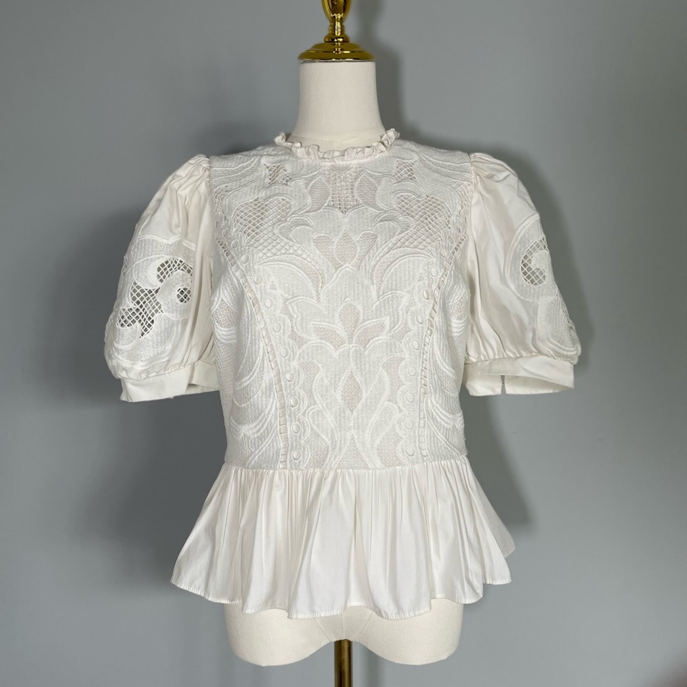 Express Ivory Lace Puff Sleeve Blouse